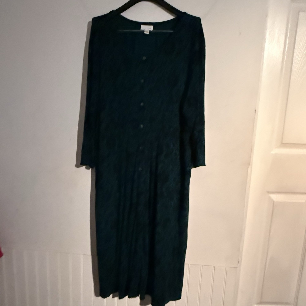 J.Jill Midi Dress Womens Green Black Floral Pleated Button Front 1X Stretchy